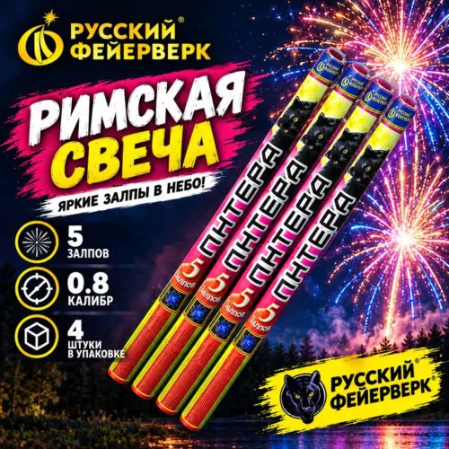 Римские свечи (4 штуки) Р5510 Пантера (0,8″ х 5) Римские свечи (4 штуки) Р5510 Пантера (0,8″ х 5)